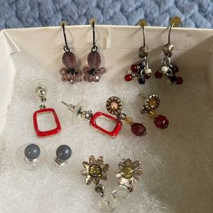 Lot Bundle earrings 8 pairs dangles ear wires posts pierced red silver purple
